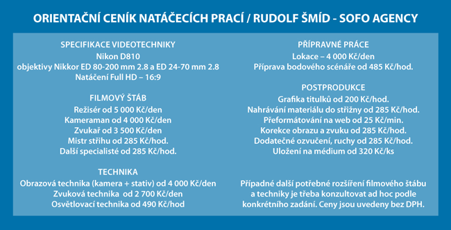 Ceník natáčecích prací - orientační